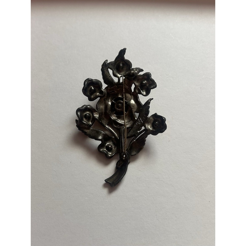Silver Tone Flower Brooch Pin - Metal with Gold Tone Accents - Floral Theme - Picture 2 of 2